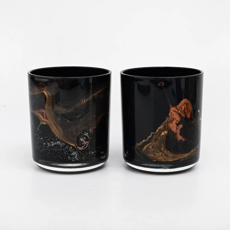 13oz round bottom black pattern glass candle vessels supplier