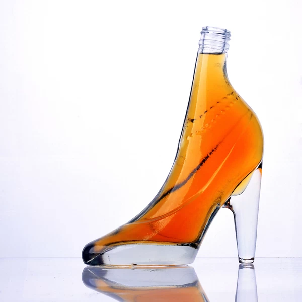 high-heel shoe shape glass wine bottle