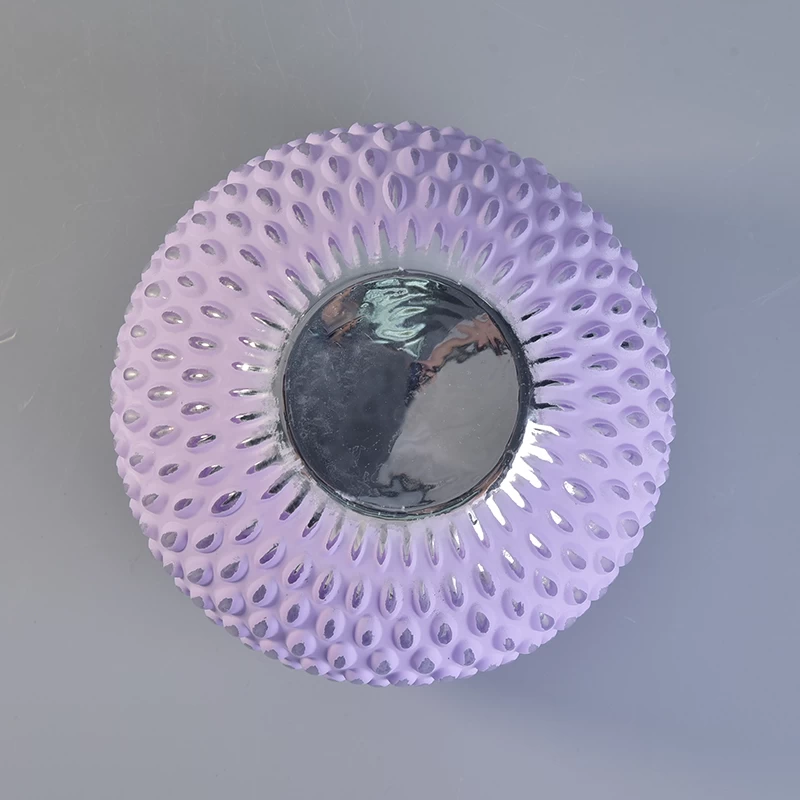 purple dot pattern decorated round glass candle holders