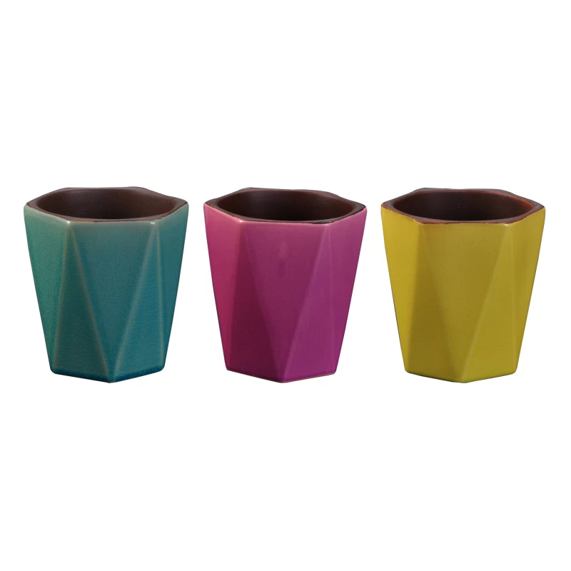 Hexagon Shape Ceramic Candle Holder With Glazed Different Color Available