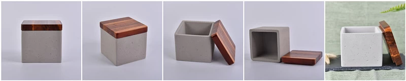 Square Concrete Candle Holders with Wood Lids