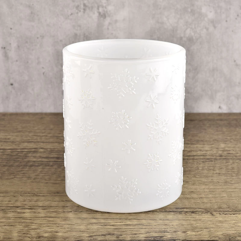 luxury white glass candle jar with emboss logo for home decoration