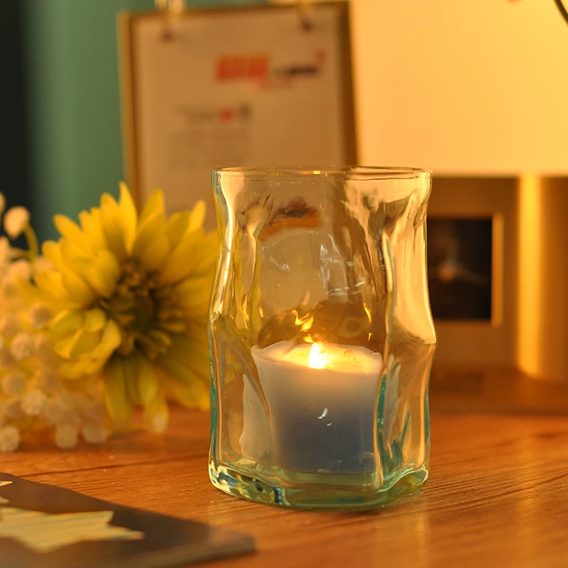 light blue candle holder