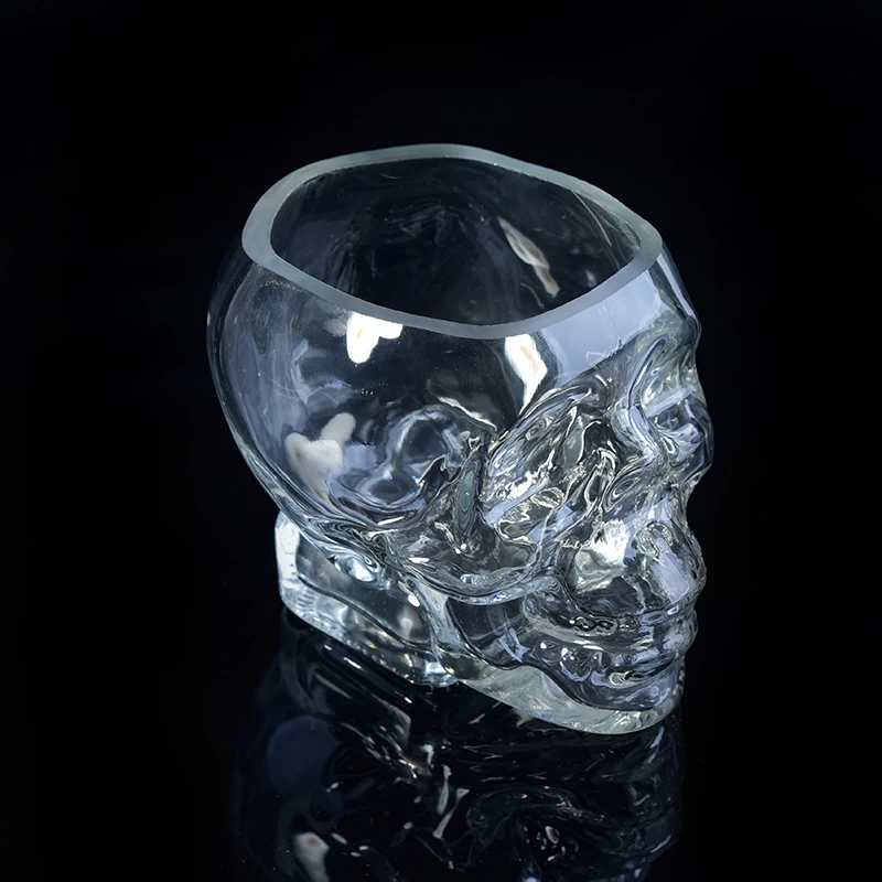 Skull design clear glass candle holder for decoration