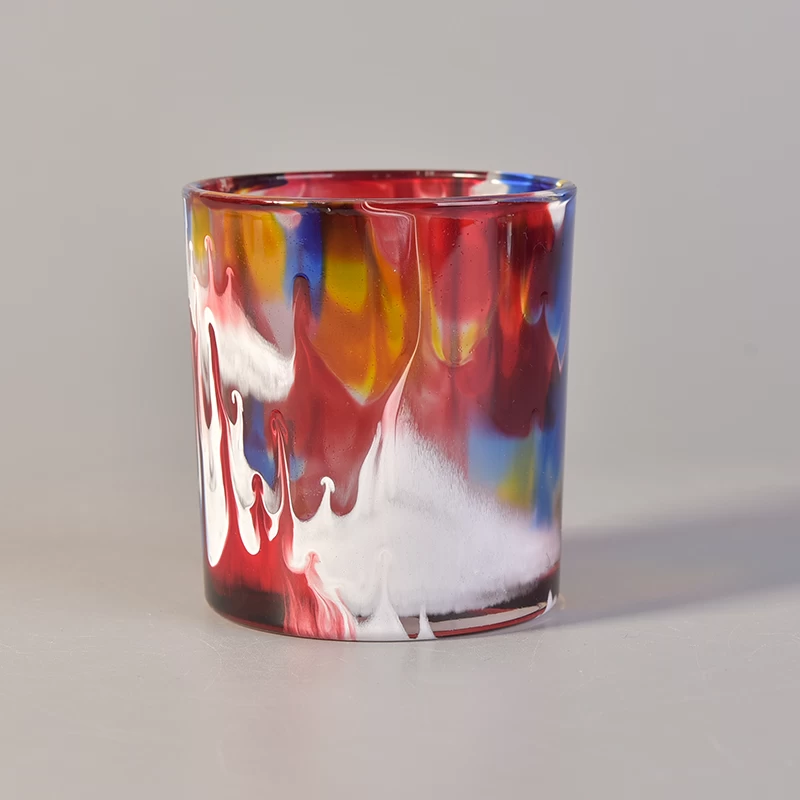 Colorful painting votive glass candle jar