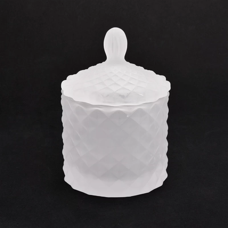 matte white geo cut glass candle jar