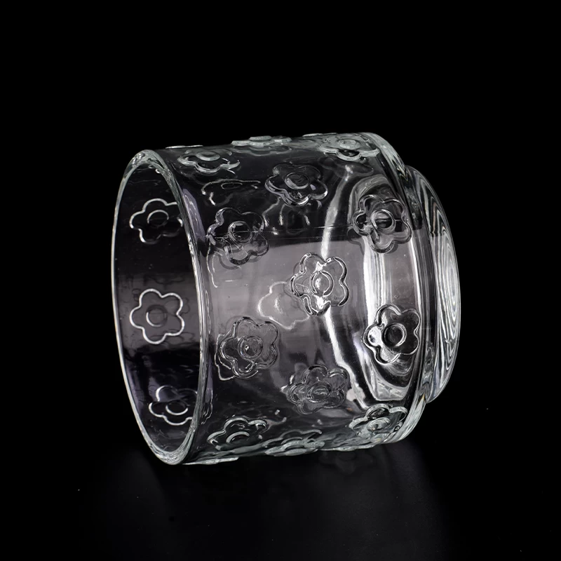 New arrived 15oz glass candle jars flower pattern glass vessels supplier
