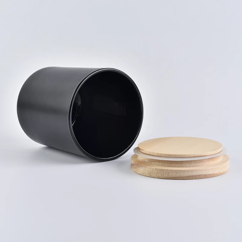 matte black glass candle vessel with wooden lid