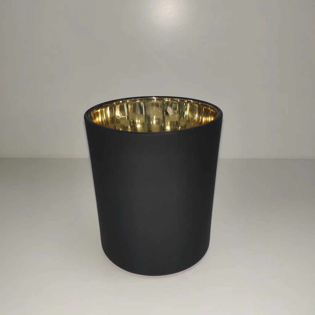 matte black glass candle vessel with gold inside