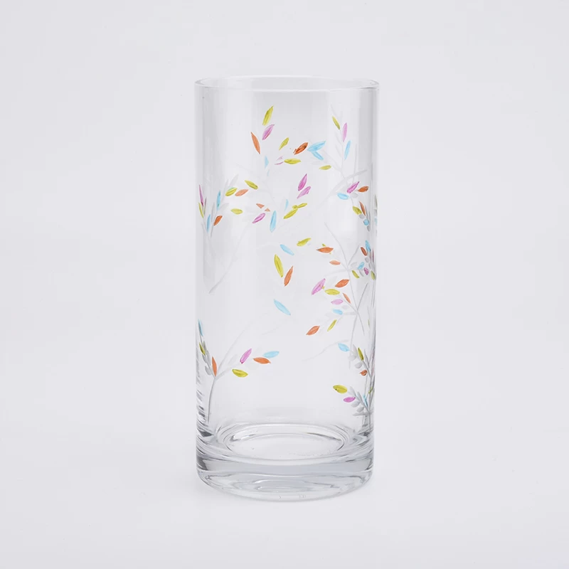 high glass cylinder candle holders with imprinted pattern 