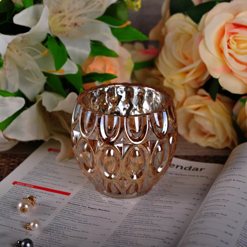 Embossed Machine Pressed Color Sprayed Electroplated Inside Glass Candle Jar