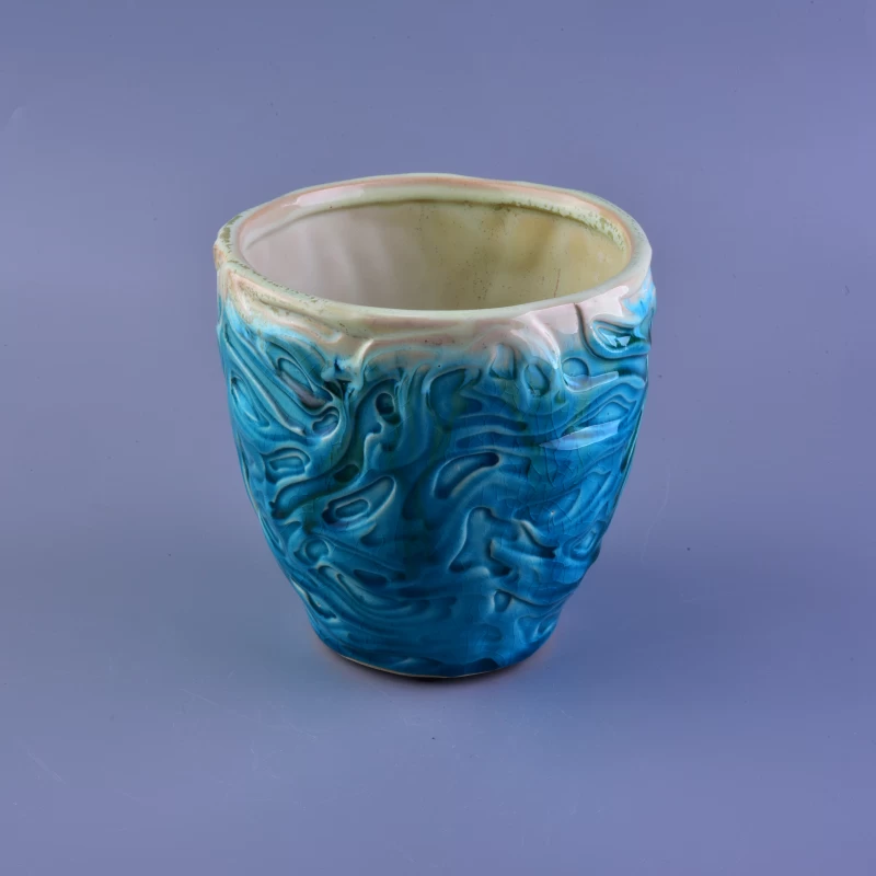 Big blue and green ceramic pot candle jar 