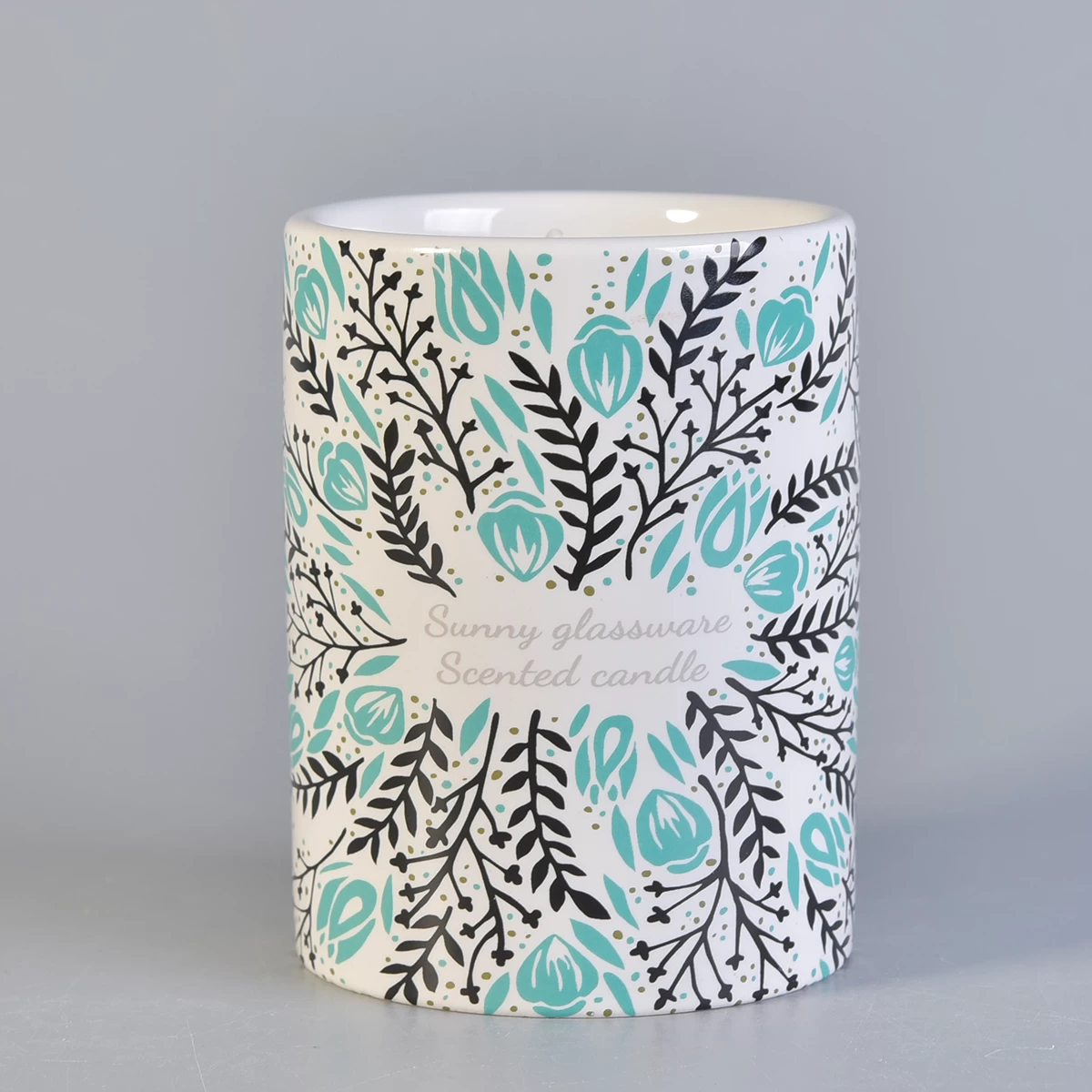 cylinder ceramic candel vessel with printing