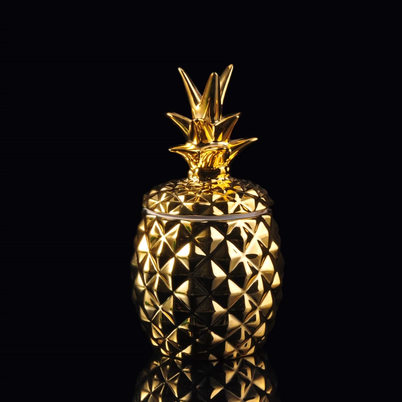 Golden eletroplating candle holder pinapple candle jar with lid