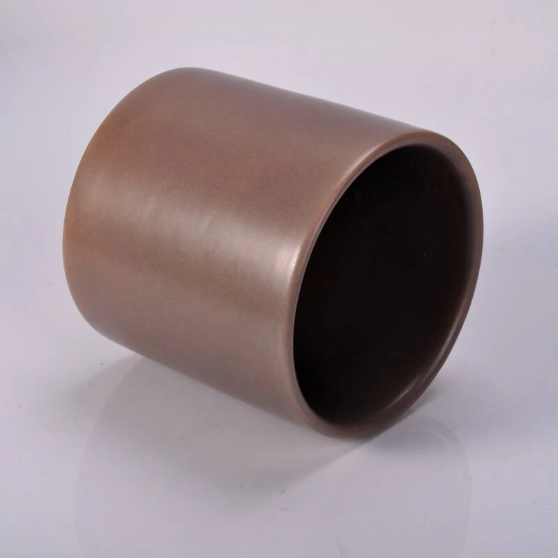 ASTM Passed Cylinder Brown Color Glazed Ceramic Candle Holder with Low MOQ