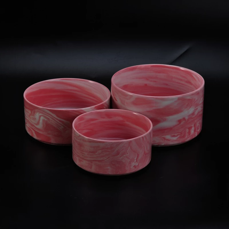 Round Ceramic Candle Container Marbel Pattern in Pink