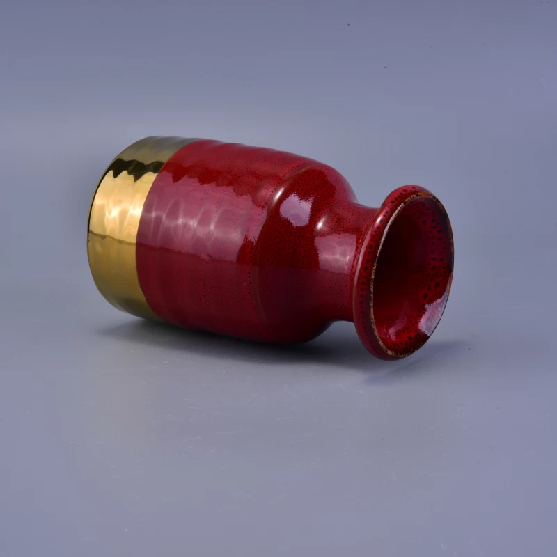 Fancy Red Glazed Golden Electroplated Ceramic Reed Diffuser Bottle