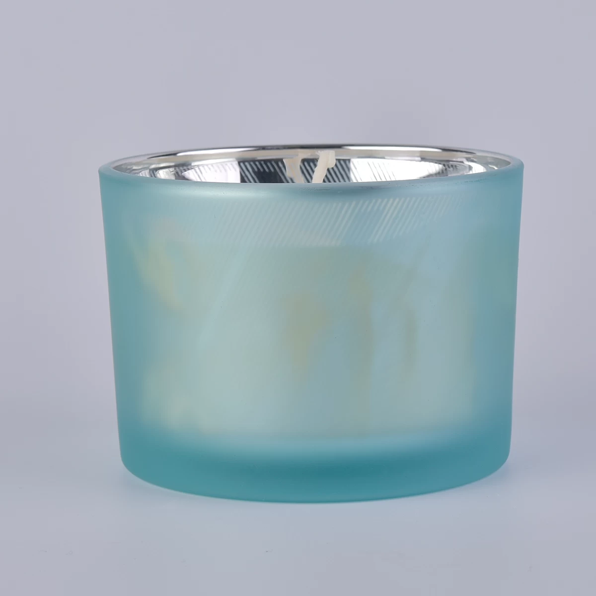 white glass candle container with clear bottom 14 oz 