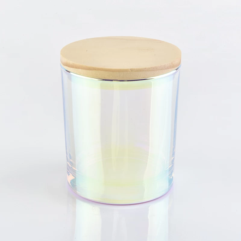 Luxury Iridesent Glass Candle Jars Candle Making with Wooden Lid