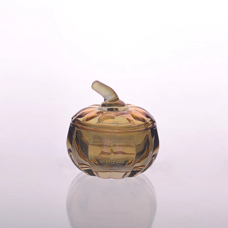 Pumpkin shaped ion plating glass candle holder with lid