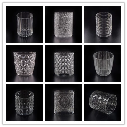 New arrival various of embossed pattern glass candle holder