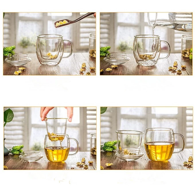 Hot sale Pyrex clear flower teapot with filer and cups set