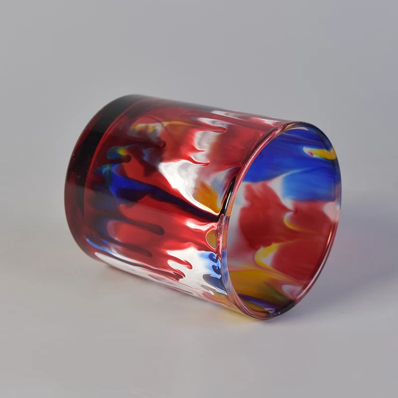Oil painting effect glass candle holder