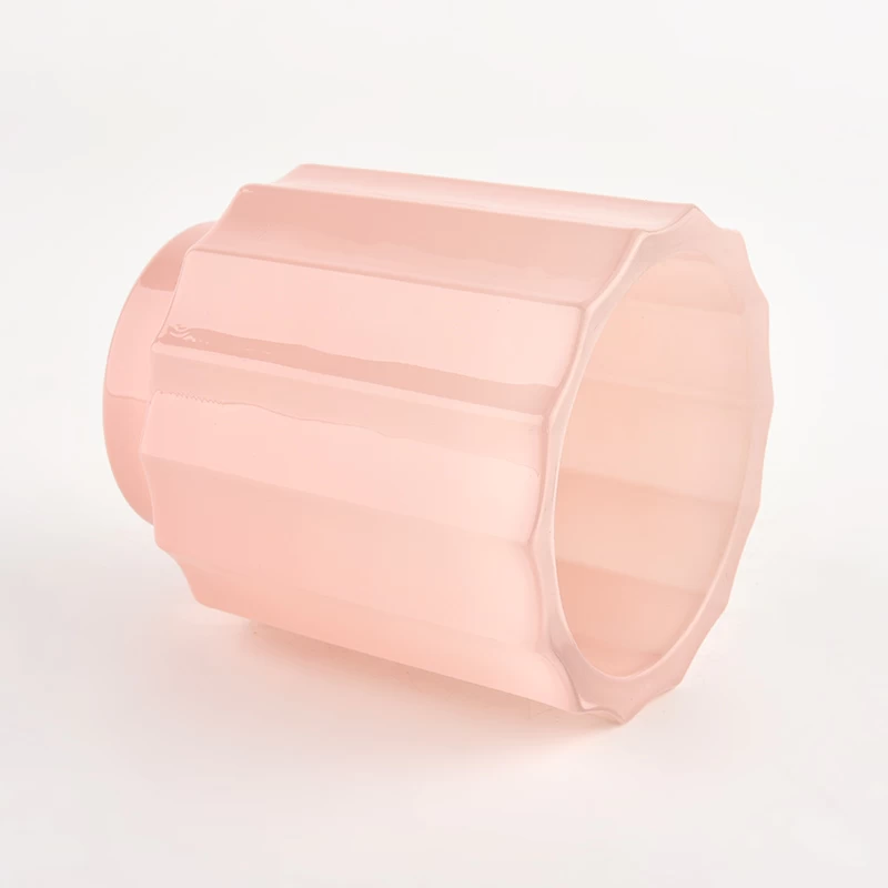 Popular 10oz vertical stripe glass candle jar pink candle vessels