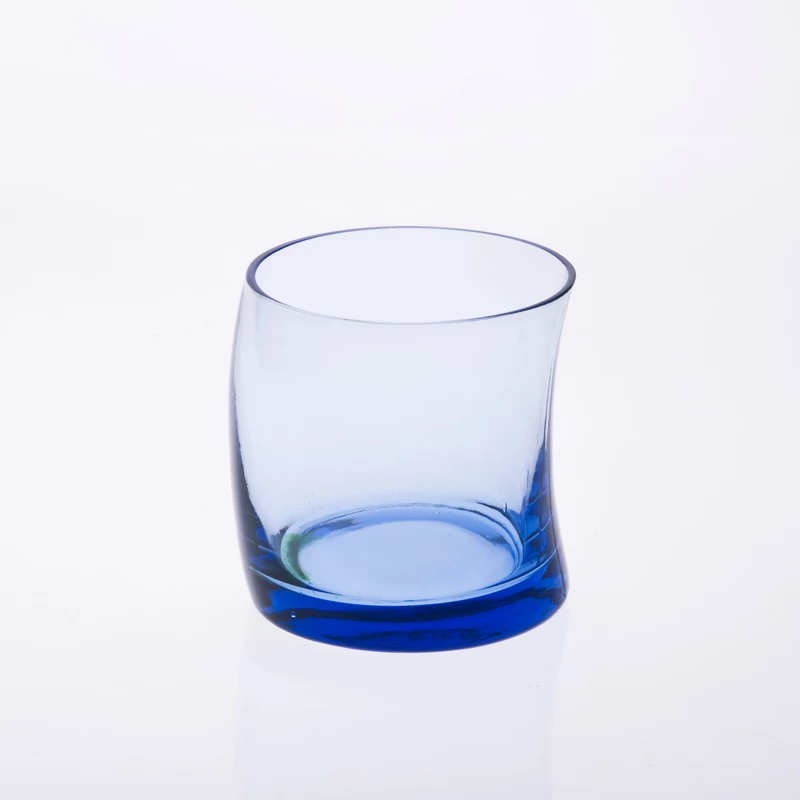 蓝色弧形玻璃彩色玻璃杯  