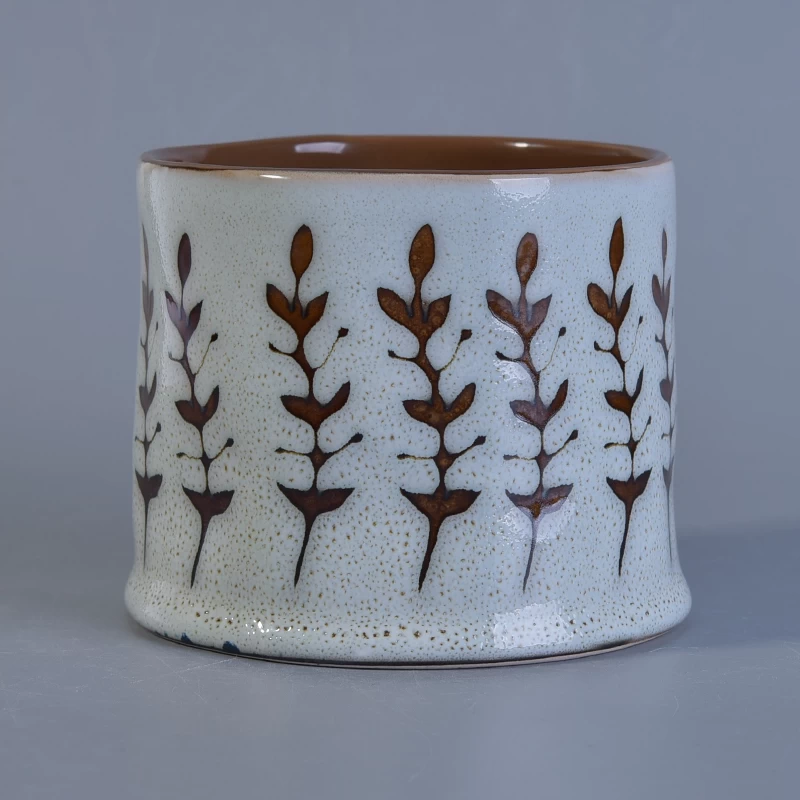 Hand painted ceramic fragrance candle container for wax filling