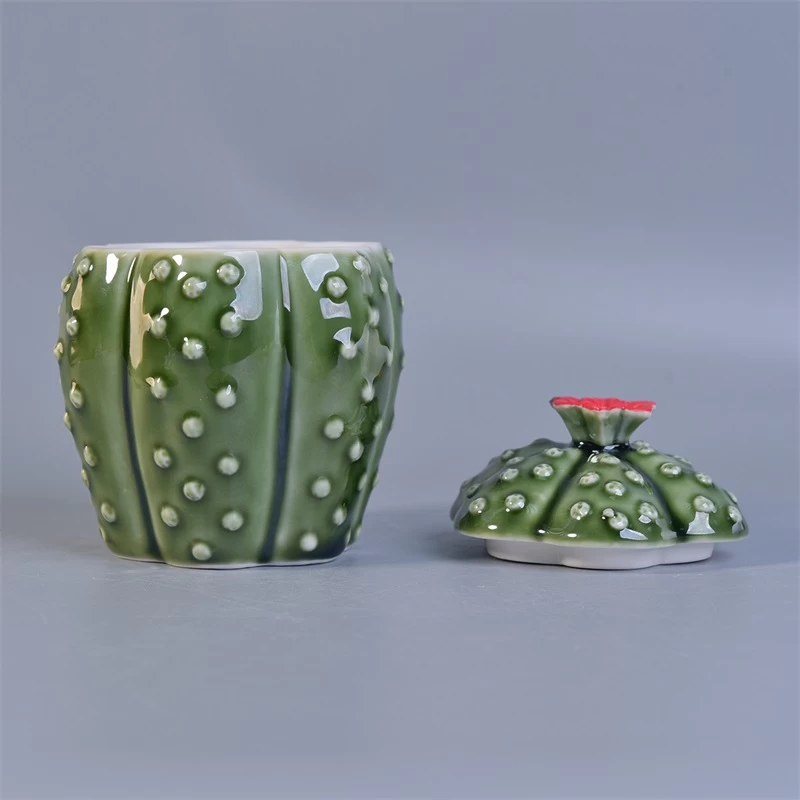 Cactus shape ceramic candle jar with lids
