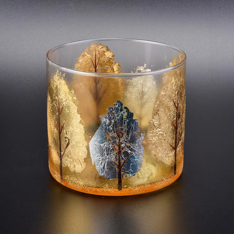 13oz glass candle holders with fallen leaves design