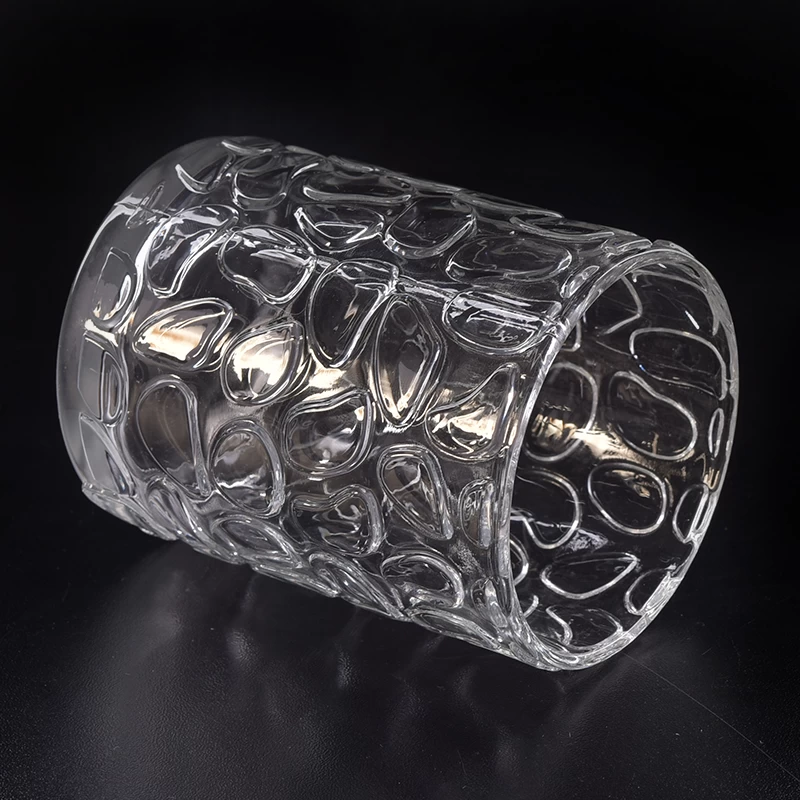 10oz Unique paw print embossed cylinder clear glass candle holder 