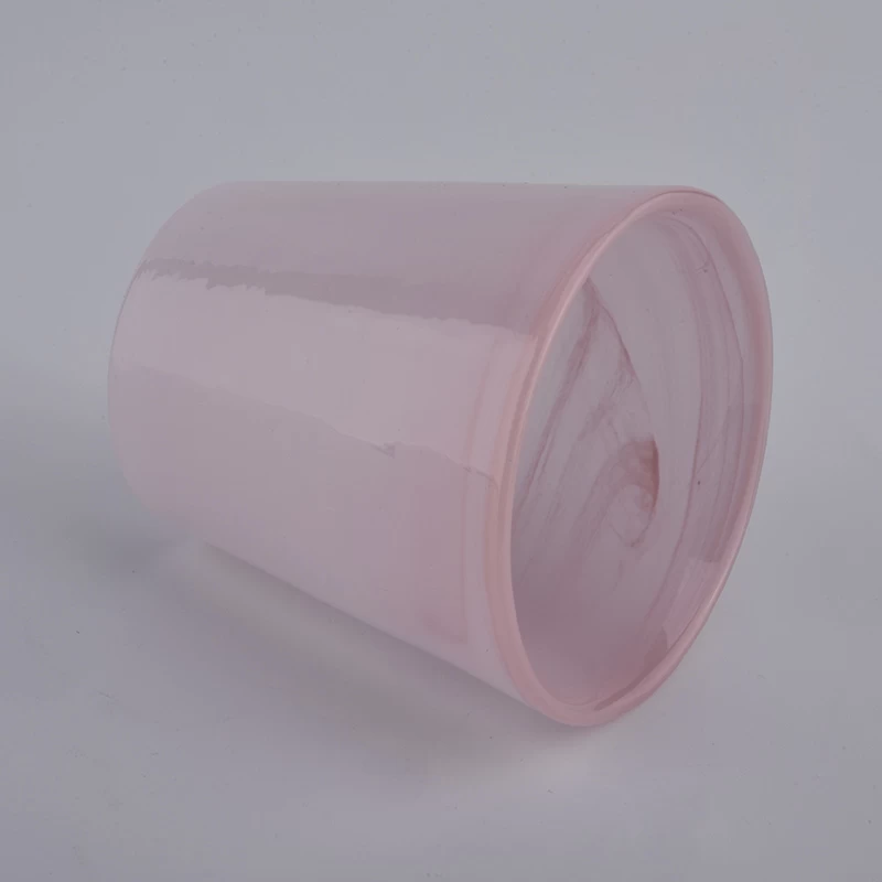 hand made pink glass cnadle jar