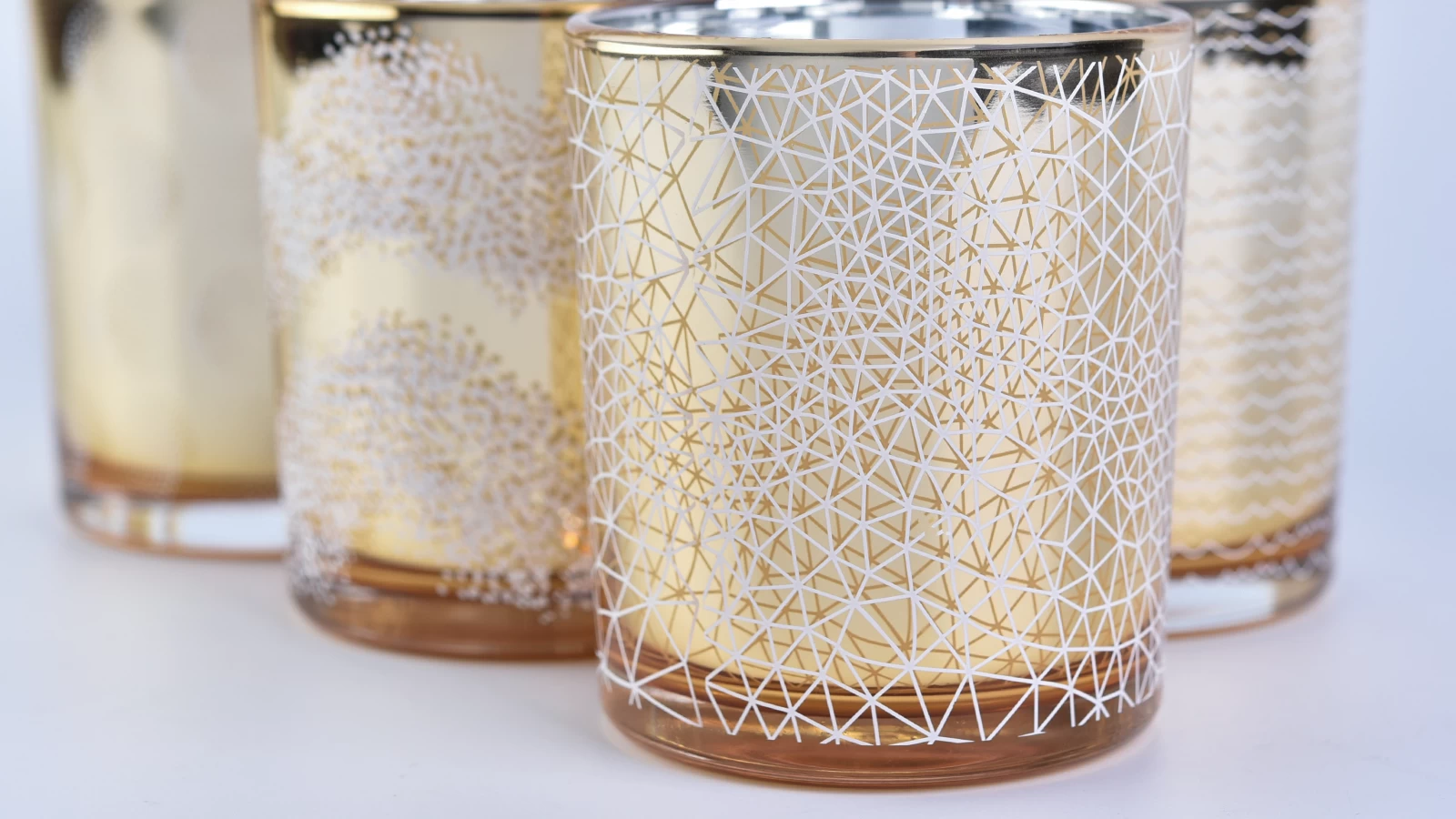 cylinder electroplated glass candle jar with screen prints