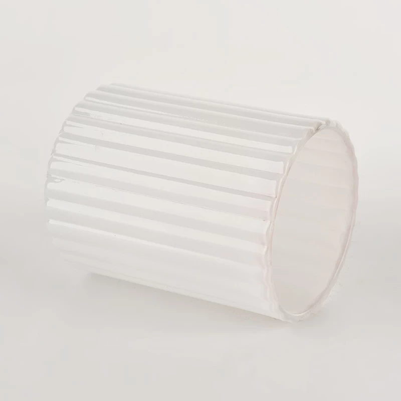 320 ml white stripe design glass candle jar in bulk
