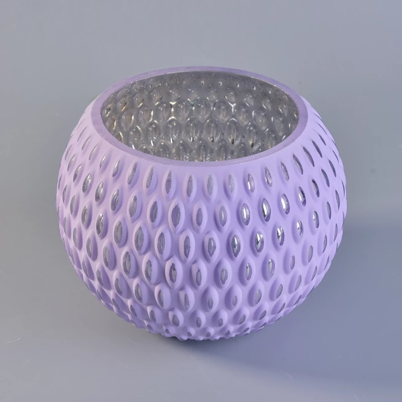 purple dot pattern decorated round glass candle holders