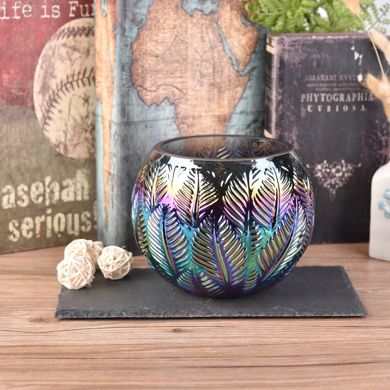 Large capacity plating gorgeous iridescent glass candle vessel