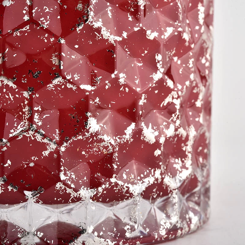 Red color for Christmas glass woven pattern jar with lid and Silver Metallic paint splatters