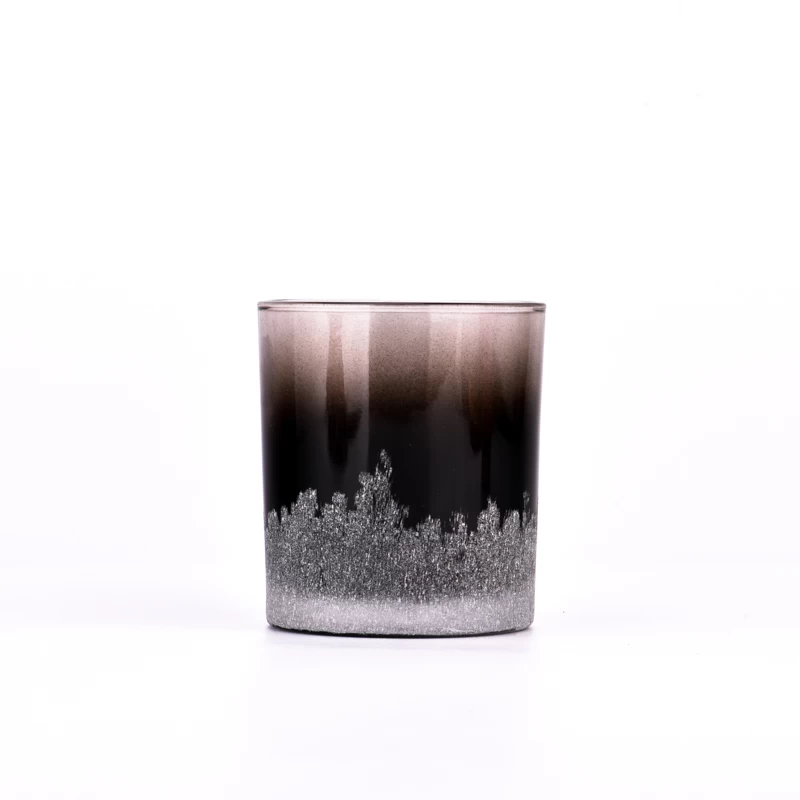 ombre brown color glass candle jar with engraved frosted effect