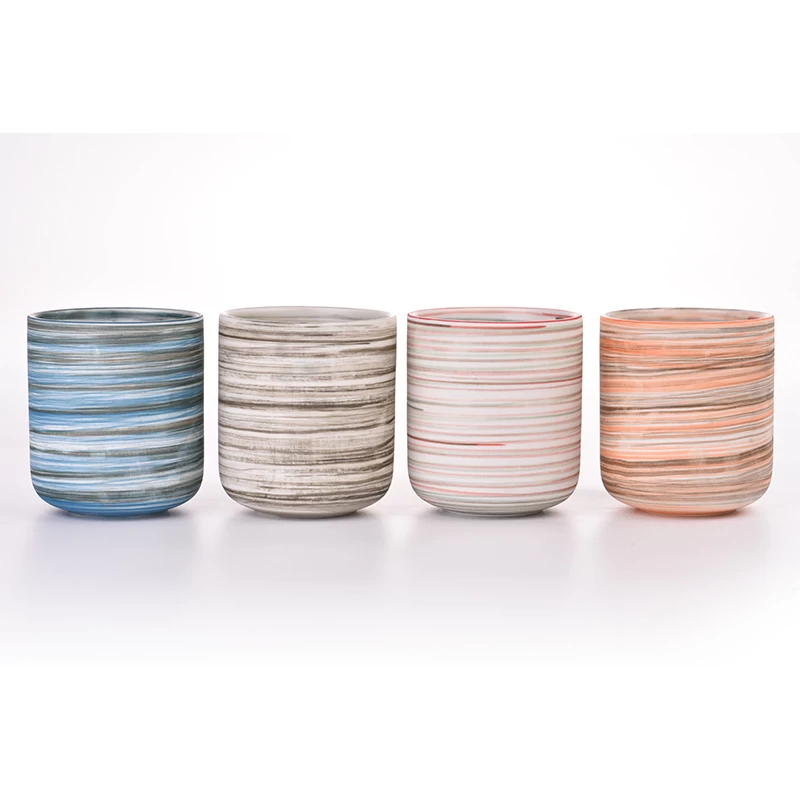 Hot sale 13oz elegant stripe ceramic candle holder wholesale