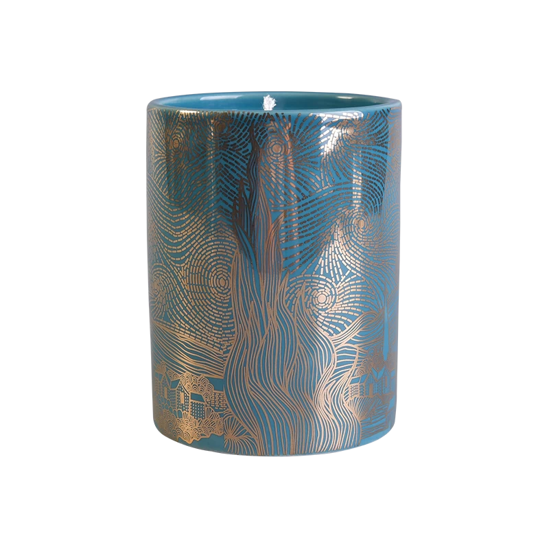 Vendita all'ingrosso di candele in ceramica ceramica del cilindro dorato 11oz all'ingrosso