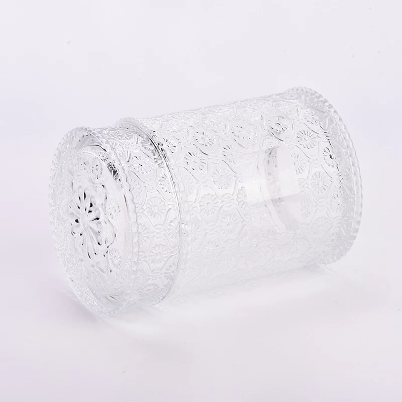 カスタムモダン741mlガラスキャンドルジャー蓋花パターンキャンドル容器を大きくします
