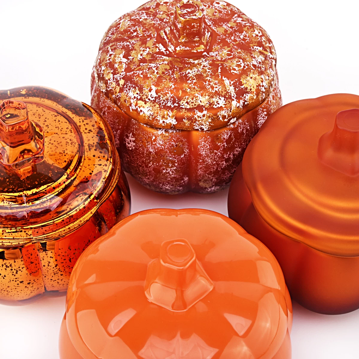 ハロウィーンオレンジカボチャの形をしたキャンドルグラスガラスキャンディージャーとカボチャガラスキャンドルジャー