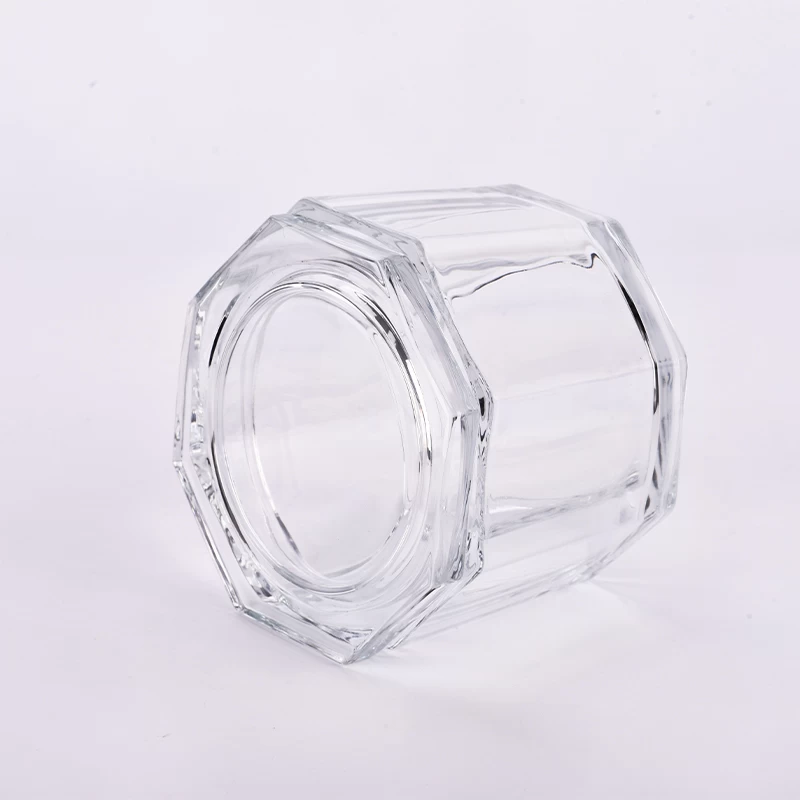 新しいデザインオクタゴン648ml透明ガラスキャンドルジャーと蓋の大容量キャンドル容器