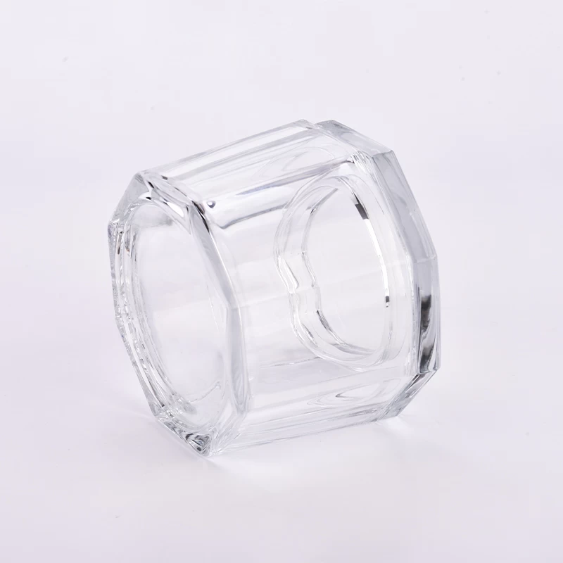 新しいデザインオクタゴン648ml透明ガラスキャンドルジャーと蓋の大容量キャンドル容器