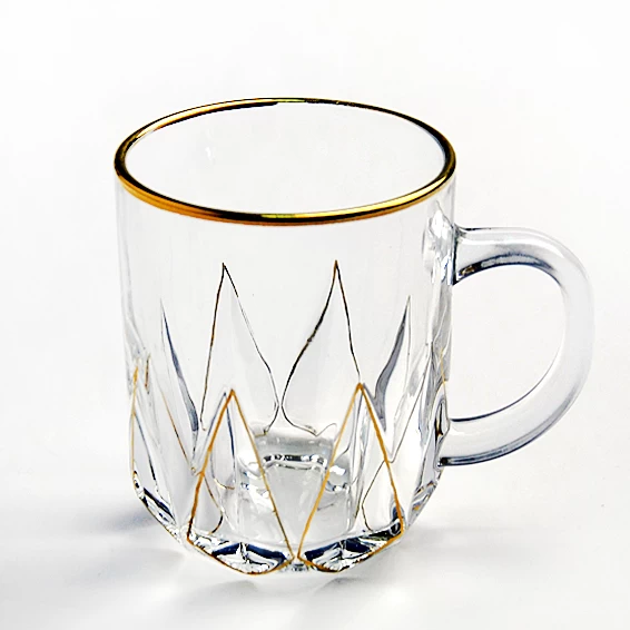 New product gold rimmed glass coffee cup clear glass mugs tall coffee mugs manufacturer