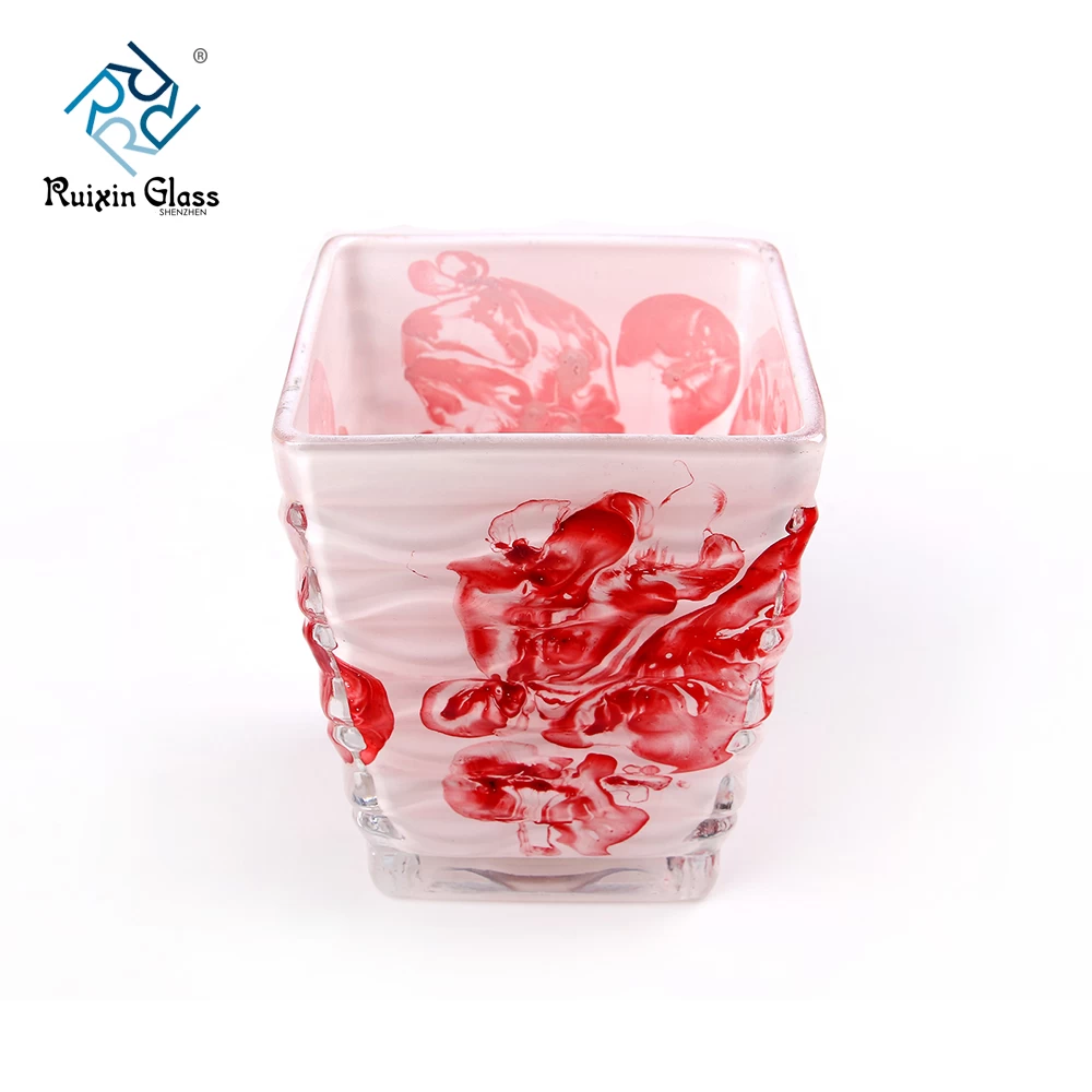 Pattern square glass 10OZ candle holder supplier