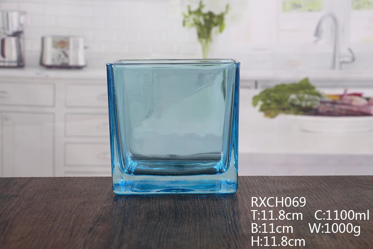 Blue Square Glass Candle Holders