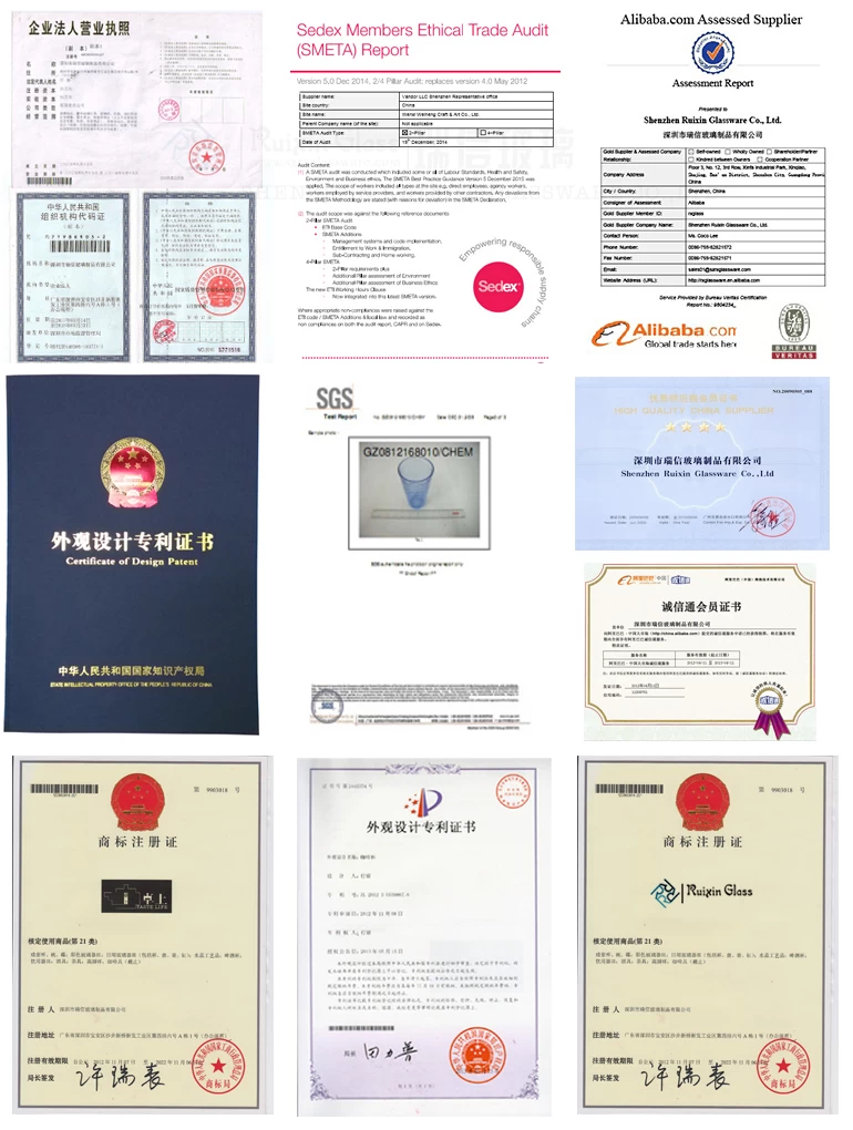 certificates, china glassware,glassware manfuacturer
